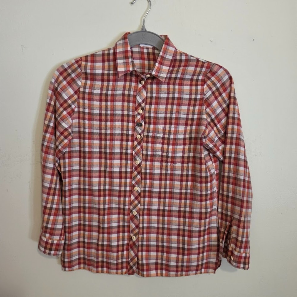 Vintage Petressa Trachten shirt M Plaid Edelwiess Metal Button Bloouse Austrian